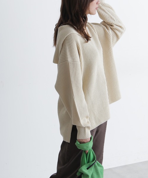 FREE'S MART(フリーズマート)の「◆セーラーカラー畦チュニックニット(ニット/セーター・レディース・ホワイト/グリーン/パープル・FREE)」の2枚目の写真