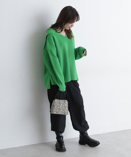 FREE'S MART(フリーズマート)の「◆セーラーカラー畦チュニックニット(ニット/セーター・レディース・ホワイト/グリーン/パープル・FREE)」の6枚目の写真