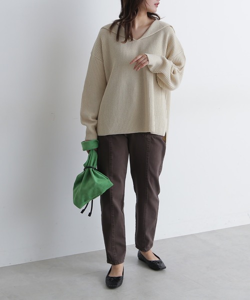 FREE'S MART(フリーズマート)の「◆セーラーカラー畦チュニックニット(ニット/セーター・レディース・ホワイト/グリーン/パープル・FREE)」の5枚目の写真