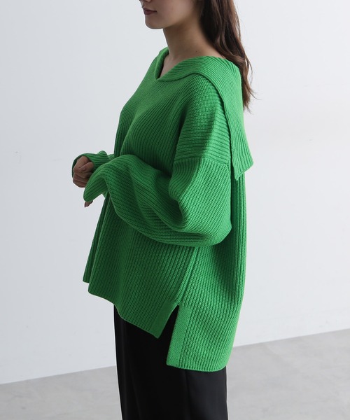 FREE'S MART(フリーズマート)の「◆セーラーカラー畦チュニックニット(ニット/セーター・レディース・ホワイト/グリーン/パープル・FREE)」の7枚目の写真