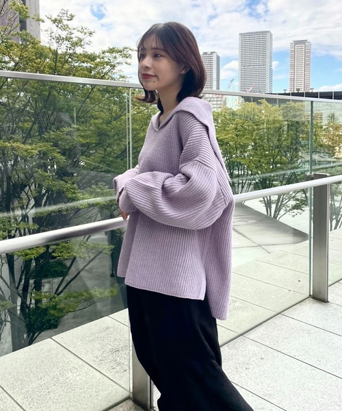 FREE'S MART(フリーズマート)の「◆セーラーカラー畦チュニックニット(ニット/セーター・レディース・ホワイト/グリーン/パープル・FREE)」の12枚目の写真