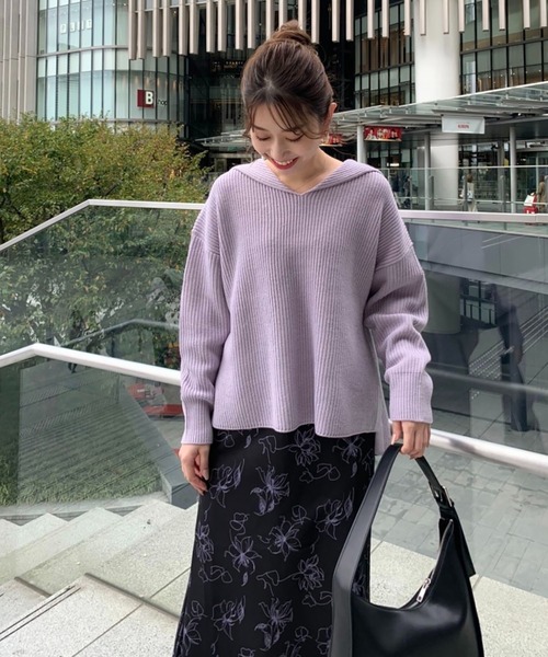 FREE'S MART(フリーズマート)の「◆セーラーカラー畦チュニックニット(ニット/セーター・レディース・ホワイト/グリーン/パープル・FREE)」の14枚目の写真