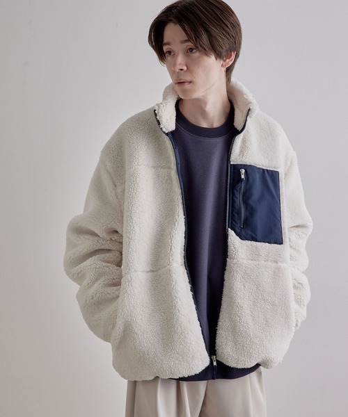 JUNRED（ジュンレッド）の「ボアフリーススタンドブルゾン（ブルゾン・メンズ・ブラック/ベージュ/オフホワイト・FREE/M/L）」の4枚目の写真