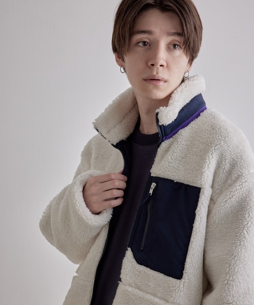 JUNRED（ジュンレッド）の「ボアフリーススタンドブルゾン（ブルゾン・メンズ・ブラック/ベージュ/オフホワイト・FREE/M/L）」の6枚目の写真