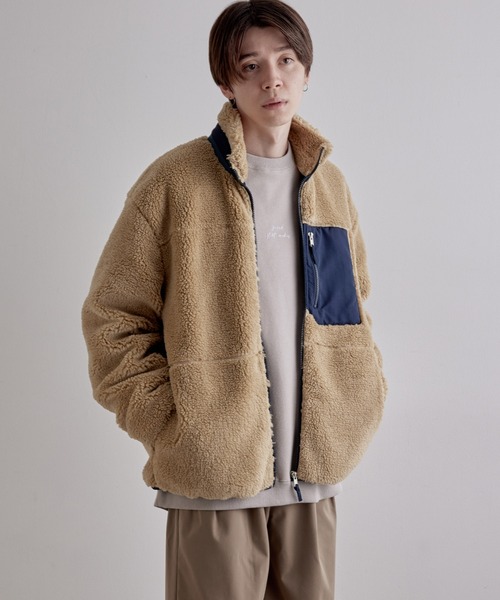 JUNRED（ジュンレッド）の「ボアフリーススタンドブルゾン（ブルゾン・メンズ・ブラック/ベージュ/オフホワイト・FREE/M/L）」の7枚目の写真