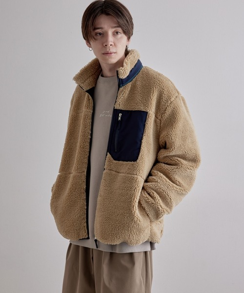 JUNRED（ジュンレッド）の「ボアフリーススタンドブルゾン（ブルゾン・メンズ・ブラック/ベージュ/オフホワイト・FREE/M/L）」の8枚目の写真