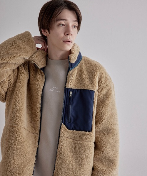 JUNRED（ジュンレッド）の「ボアフリーススタンドブルゾン（ブルゾン・メンズ・ブラック/ベージュ/オフホワイト・FREE/M/L）」の9枚目の写真