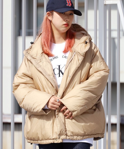 REMI RELIEF アパルトモン ナイロンジップフードブルゾン ベージュ REMI RELIEF/レミ レリーフ】 HOOD JACKET WITH FUR（その他ジャケット