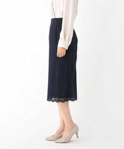 OPAQUE.CLIP（オペークドットクリップ）の「◆スカラップレースタイトスカート【WEB限定サイズ】（スカート・レディース・ネイビー/ライトグレー・38/42/36/40/34）」の4枚目の写真