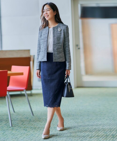 OPAQUE.CLIP（オペークドットクリップ）の「◆スカラップレースタイトスカート【WEB限定サイズ】（スカート・レディース・ネイビー/ライトグレー・38/42/36/40/34）」の5枚目の写真