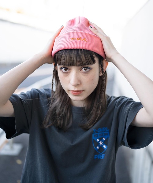 X-girl（エックスガール）の「MILLS LOGO KNIT CAP（ニットキャップ/ビーニー・レディース・ブラック/ピンク/ライトパープル・ONE SIZE）」の12枚目の写真
