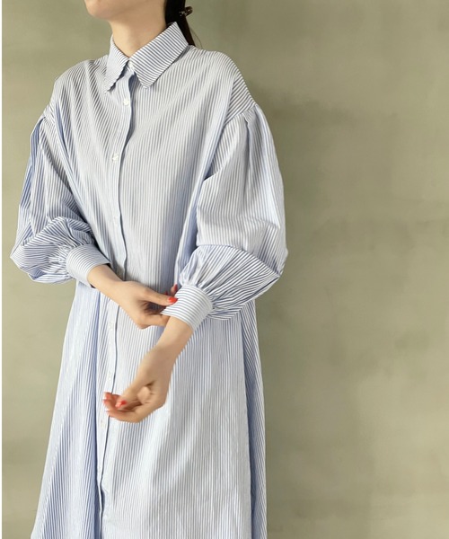 LOWRYS FARM（ローリーズファーム）の「ソデタックシャツワンピース　264157（ワンピース・レディース・オフホワイト/ブラウン系その他/ブルー系その他/ピンク系その他・FREE）」の3枚目の写真