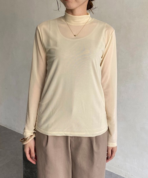 CAPRICIEUX LE'MAGE（カプリシューレマージュ）の「〈セットアイテム〉タンクSETチュールハイネックTシャツ（Tシャツ/カットソー・レディース・ブラック/ベージュ/ライトベージュ・FREE）」の14枚目の写真