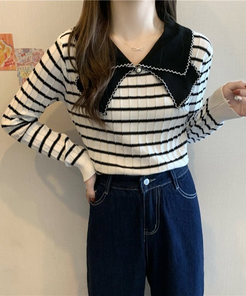 VIBGYOR Women(ヴィブジョー ウィメン)の「【KOREA SELECT】リボン風 ビッグカラー プルオーバー ニット(ニット/セーター・レディース・ホワイト/ブラック/ホワイト系その他/ブラック系その他/ライトベージュ・FREE)」の19枚目の写真