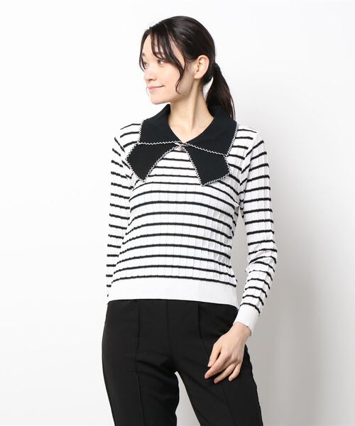 VIBGYOR Women(ヴィブジョー ウィメン)の「【KOREA SELECT】リボン風 ビッグカラー プルオーバー ニット(ニット/セーター・レディース・ホワイト/ブラック/ホワイト系その他/ブラック系その他/ライトベージュ・FREE)」の22枚目の写真