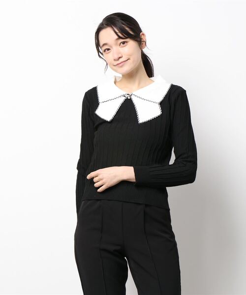 VIBGYOR Women(ヴィブジョー ウィメン)の「【KOREA SELECT】リボン風 ビッグカラー プルオーバー ニット(ニット/セーター・レディース・ホワイト/ブラック/ホワイト系その他/ブラック系その他/ライトベージュ・FREE)」の21枚目の写真