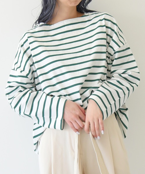 sango(sango)の「長袖ボーダー柄オーバーサイズカットソー(Tシャツ/カットソー・レディース・ホワイト×グリーン/ホワイト×ブラック/ホワイト系その他・FREE)」の20枚目の写真