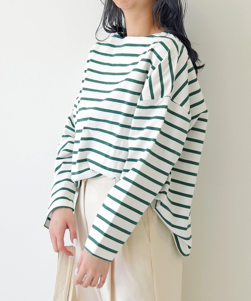 sango(sango)の「長袖ボーダー柄オーバーサイズカットソー(Tシャツ/カットソー・レディース・ホワイト×グリーン/ホワイト×ブラック/ホワイト系その他・FREE)」の21枚目の写真