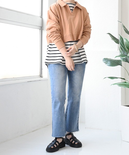 sango(sango)の「長袖ボーダー柄オーバーサイズカットソー(Tシャツ/カットソー・レディース・ホワイト×グリーン/ホワイト×ブラック/ホワイト系その他・FREE)」の8枚目の写真