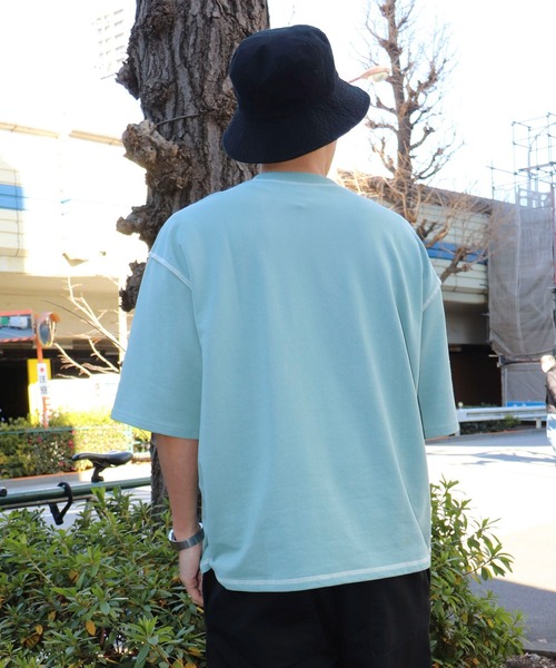 セール】配色ステッチワイド半袖プルオーバー（Tシャツ