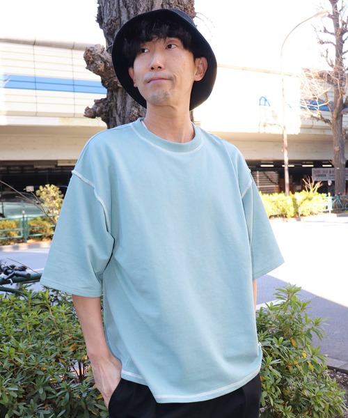 Purple&Yellow(パープルアンドイエロー)の「配色ステッチワイド半袖プルオーバー(Tシャツ/カットソー・メンズ・ホワイト/ブラック/ベージュ/ミント・SMALL/MEDIUM/LARGE)」の17枚目の写真
