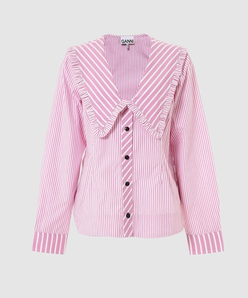 セール】V-neck Frill Collar Wide Shirt(シャツ/ブラウス)|GANNI セール】V-neck Frill Collar Wide Shirt(シャツ/ブラウス)|GANNI
