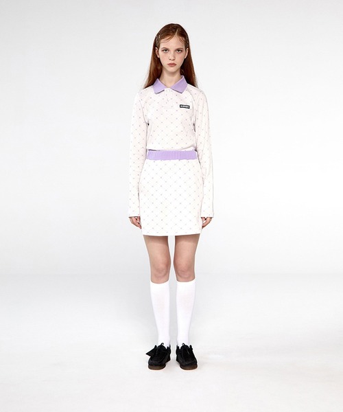 KIRSH(キルシー)の「KIRSH LOGO PATTERN SKIRT/総柄ロゴ タイトミニスカート(スカート・レディース・パープル・M)」の2枚目の写真
