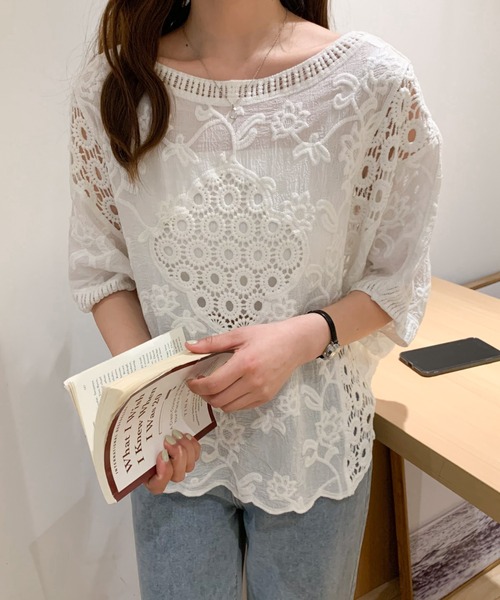 ABITOKYO(アビトーキョー)の「ドロップスリーブコットンレースブラウス(シャツ/ブラウス・レディース・ホワイト/ブラック・FREE)」の3枚目の写真