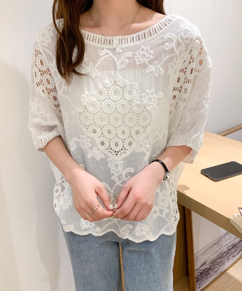 ABITOKYO(アビトーキョー)の「ドロップスリーブコットンレースブラウス(シャツ/ブラウス・レディース・ホワイト/ブラック・FREE)」の4枚目の写真