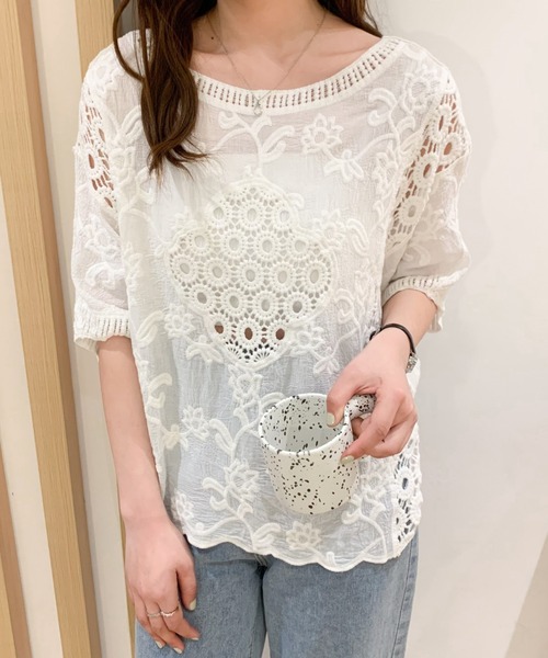 ABITOKYO(アビトーキョー)の「ドロップスリーブコットンレースブラウス(シャツ/ブラウス・レディース・ホワイト/ブラック・FREE)」の6枚目の写真