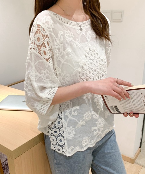 ABITOKYO(アビトーキョー)の「ドロップスリーブコットンレースブラウス(シャツ/ブラウス・レディース・ホワイト/ブラック・FREE)」の8枚目の写真
