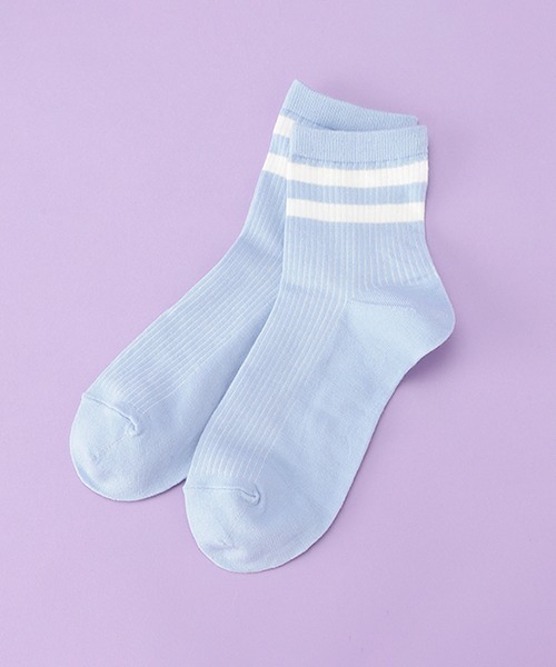 LOVETOXIC（ラブトキシック）の「2本ラインクルーソックス（ソックス/靴下・キッズ・ピンク/サックスブルー/オフホワイト/ブラック・FREE）」の3枚目の写真