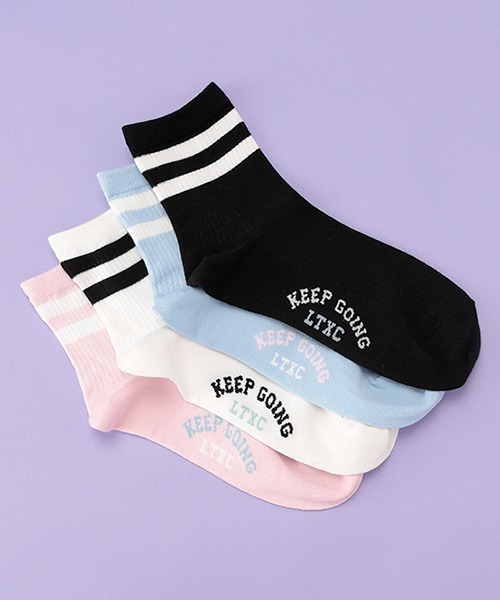 LOVETOXIC（ラブトキシック）の「2本ラインクルーソックス（ソックス/靴下・キッズ・ピンク/サックスブルー/オフホワイト/ブラック・FREE）」の9枚目の写真