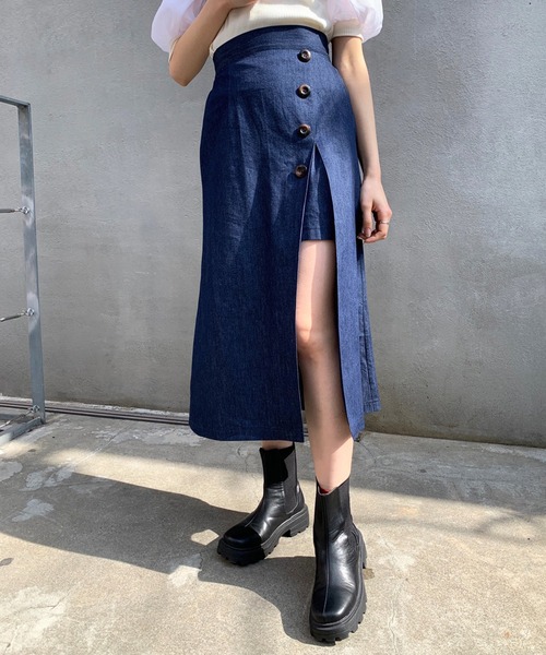 OLIVE des OLIVE（オリーブデオリーブ）の「レイヤードスカート（スカート・レディース・ブラック/ベージュ/ワンウォッシュ・FREE）」の8枚目の写真