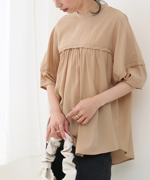 Social GIRL(ソーシャルガール)の「ラグランギャザーブラウス(シャツ/ブラウス・レディース・ブラック/ベージュ/イエロー/アイボリー・S/M/L)」の4枚目の写真