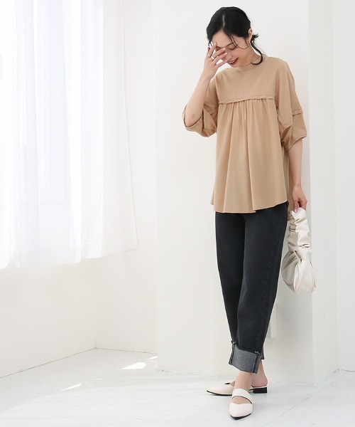 Social GIRL(ソーシャルガール)の「ラグランギャザーブラウス(シャツ/ブラウス・レディース・ブラック/ベージュ/イエロー/アイボリー・S/M/L)」の5枚目の写真