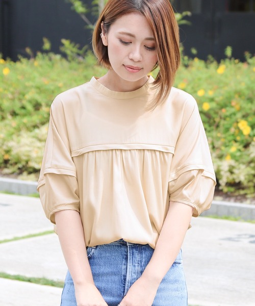 Social GIRL(ソーシャルガール)の「ラグランギャザーブラウス(シャツ/ブラウス・レディース・ブラック/ベージュ/イエロー/アイボリー・S/M/L)」の9枚目の写真