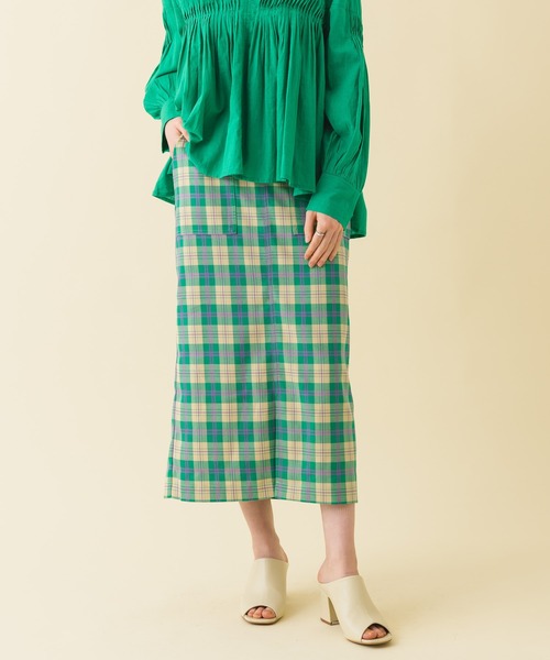 ROSIEE（ロージー）の「ROSIEE　カラーチェックタイトスカート（スカート・レディース・ベージュ/グリーン・FREE）」の2枚目の写真