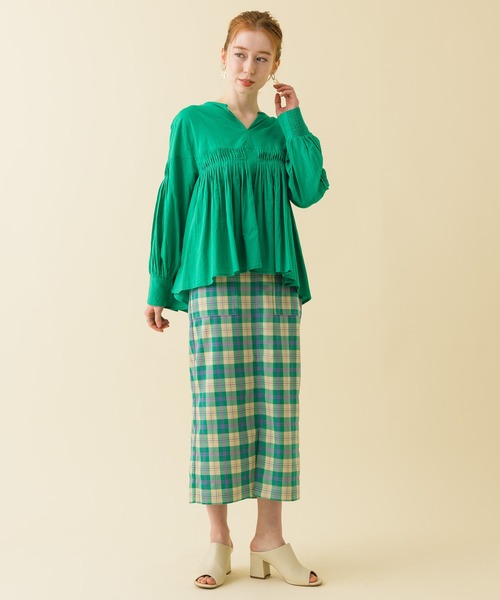 ROSIEE（ロージー）の「ROSIEE　カラーチェックタイトスカート（スカート・レディース・ベージュ/グリーン・FREE）」の3枚目の写真