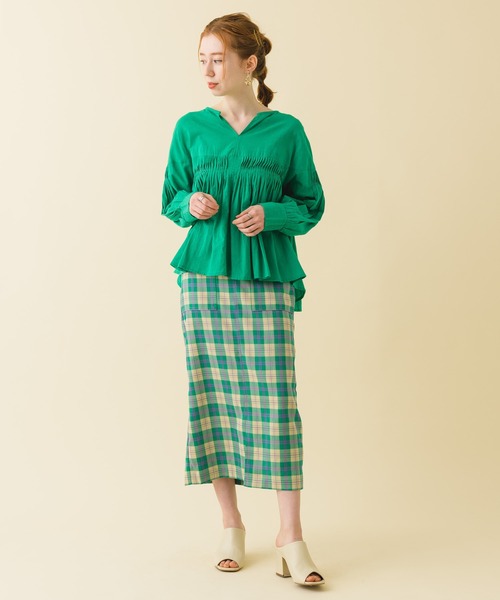 ROSIEE（ロージー）の「ROSIEE　カラーチェックタイトスカート（スカート・レディース・ベージュ/グリーン・FREE）」の4枚目の写真