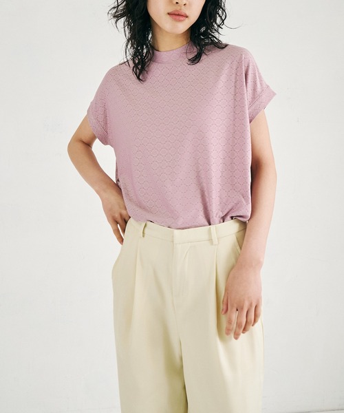 4youstory（フォーユーストーリー）の「【4youstory】ハイネックレースカットプルオーバー（Tシャツ/カットソー・レディース・ブラック/パープル/オフホワイト/ライトグリーン・MEDIUM）」の4枚目の写真