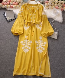 SMILE ORCHID | 刺繍&サイドスリットリネン混タッセルワンピース(ワンピース)