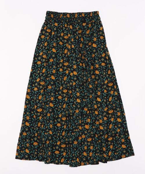 スカート mochako 小花柄タックギャザースカート/洗える(ロング・マキシ丈スカート