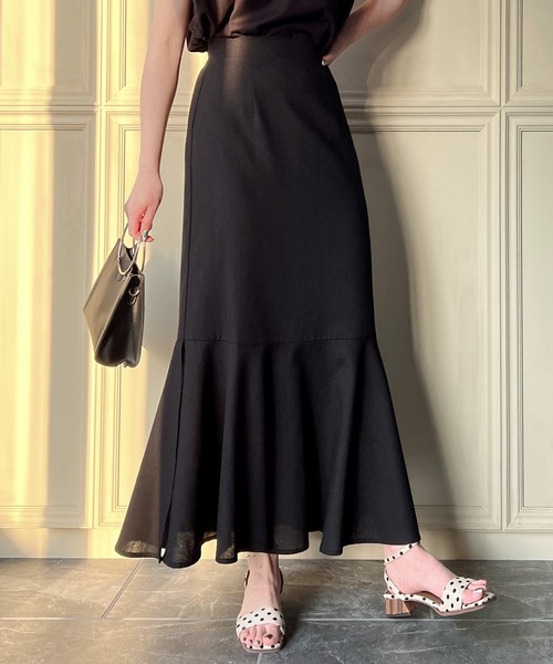 JUNOAH(ジュノア)の「リネン混スリットマーメイドスカート(スカート・レディース・ブラック/グリーン/アイボリー/モカ・MEDIUM/LARGE/X-LARGE)」の3枚目の写真