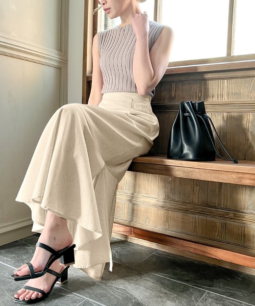 JUNOAH(ジュノア)の「リネン混スリットマーメイドスカート(スカート・レディース・ブラック/グリーン/アイボリー/モカ・MEDIUM/LARGE/X-LARGE)」の7枚目の写真