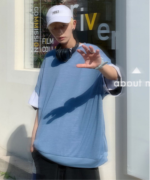 neos（ネオス）の「【neos -addictive design-】ビッグシルエット サマーニット シアー  Vネック ベスト（ベスト・メンズ・チャコールグレー/ブラック/グレー/カーキ/ブルー/スモークピンク・MEDIUM/LARGE）」の12枚目の写真