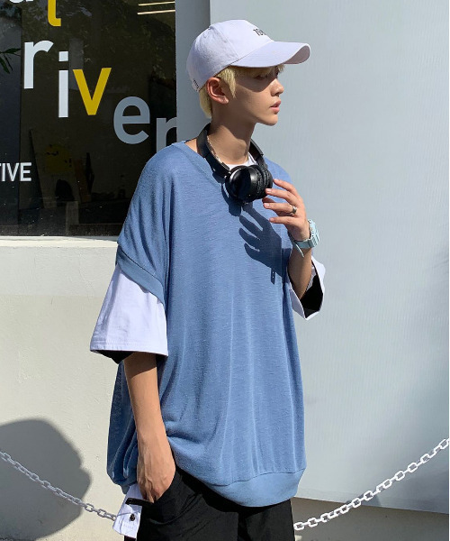 neos（ネオス）の「【neos -addictive design-】ビッグシルエット サマーニット シアー  Vネック ベスト（ベスト・メンズ・チャコールグレー/ブラック/グレー/カーキ/ブルー/スモークピンク・MEDIUM/LARGE）」の14枚目の写真