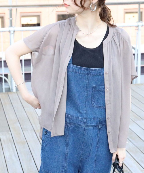 HONEYSUCKLE ROSE（ハニーサックルローズ）の「【HONEYSUCKLE ROSE】楊柳フレンチスリーブシャツ（シャツ/ブラウス・レディース・イエロー/ブラック/ブラウン・L/M）」の3枚目の写真