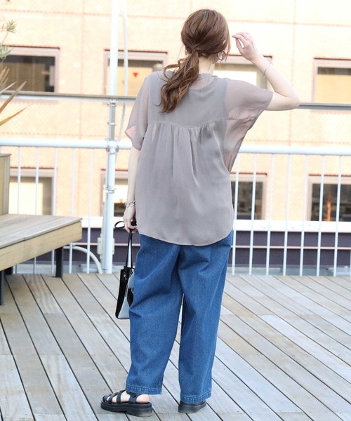 HONEYSUCKLE ROSE（ハニーサックルローズ）の「【HONEYSUCKLE ROSE】楊柳フレンチスリーブシャツ（シャツ/ブラウス・レディース・イエロー/ブラック/ブラウン・L/M）」の9枚目の写真