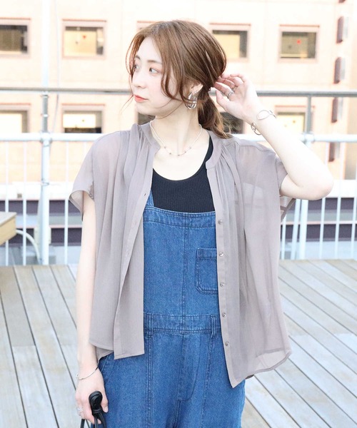 HONEYSUCKLE ROSE（ハニーサックルローズ）の「【HONEYSUCKLE ROSE】楊柳フレンチスリーブシャツ（シャツ/ブラウス・レディース・イエロー/ブラック/ブラウン・L/M）」の11枚目の写真